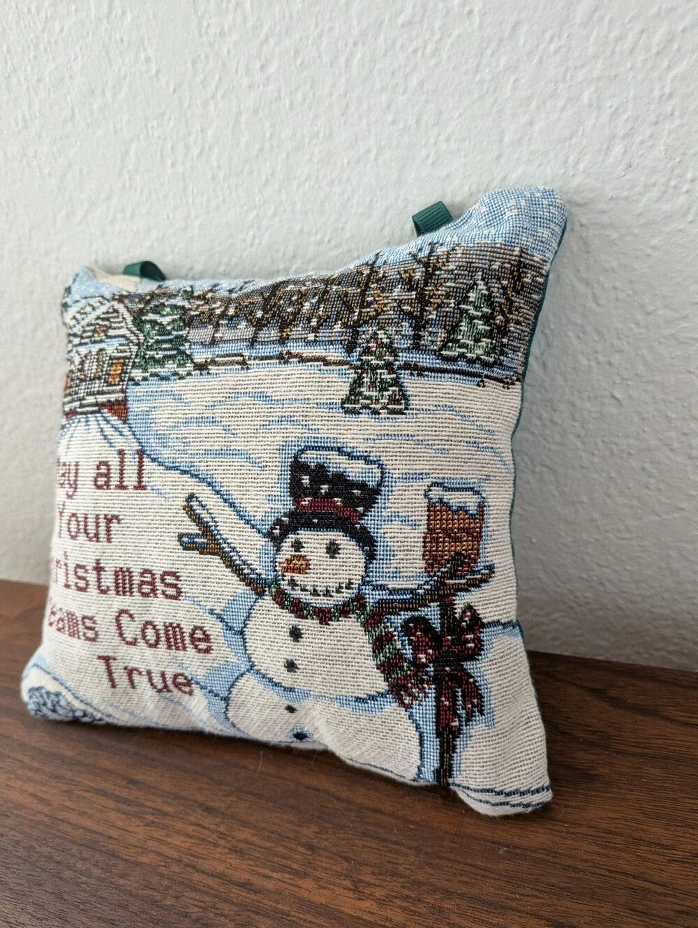 Christmas Tapestry Small Pillow Snowman Wall/Door Hanger 8x7 Hidden Pocket